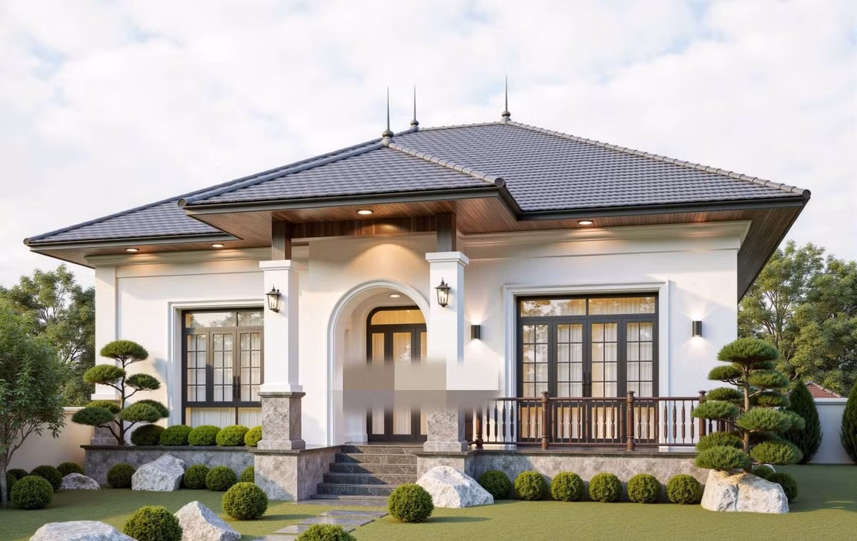 Nhà cấp 4 mái Nhật có thiết kế gác lửng là lựa chọn phù hợp với các gia đình trẻ hoặc khu đất có diện tích hạn chế. Gác lửng giúp tối ưu không gian sử dụng mà không cần xây thêm tầng. Ảnh: Unpac