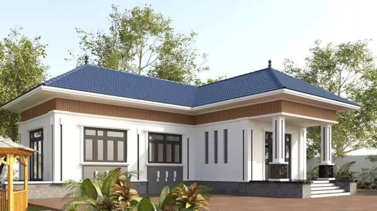 Với thiết kế chữ L, gia chủ có thể tận dụng phần sân khuyết làm sân phơi hoặc chỗ đậu xe. Ảnh: Tostemvietnam