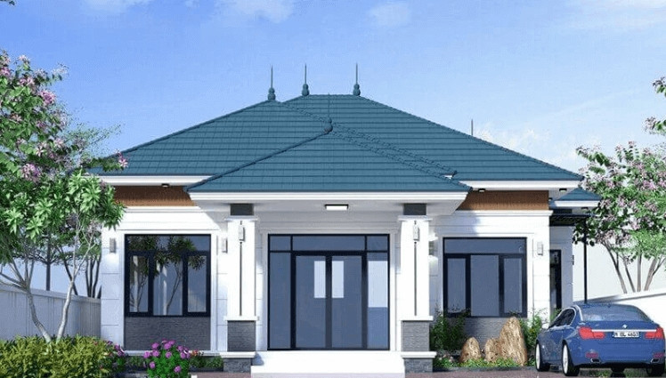 Nhà cấp 4 mái Nhật thiết kế 2 phòng ngủ có khu vực sân trước rộng rãi, có thể tận dụng làm bãi đỗ xe. Ảnh: Tostemvietnam