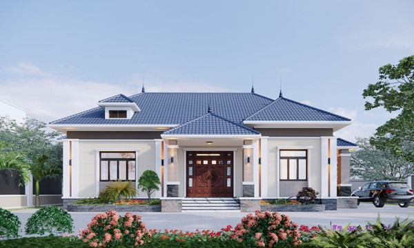 Mẫu nhà cấp 4 mái Nhật nổi bật với không gian sân vườn thoáng mát, giúp gia chủ tận hưởng bầu không khí trong lành. Ảnh: Khomaunhadep