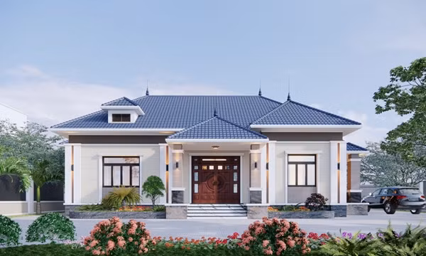 Mẫu nhà cấp 4 mái Nhật nổi bật với không gian sân vườn thoáng mát, giúp gia chủ tận hưởng bầu không khí trong lành. Ảnh: Khomaunhadep