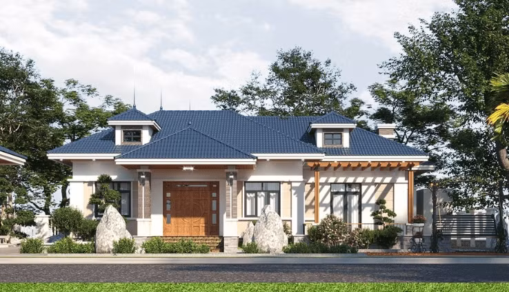 Nhà mái Nhật 3 phòng ngủ dành cho gia đình đông người từ 4 - 6 thành viên. Với thiết kế này, các khu vực chức năng được bố trí liền kề nhau. Ảnh: Tostemvietnam