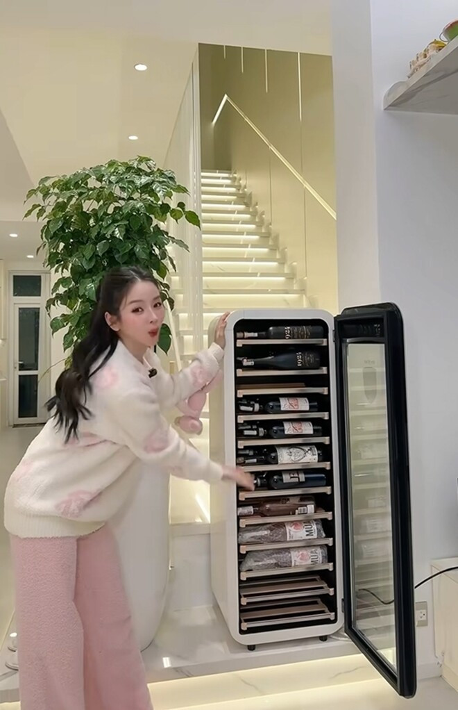 Tủ lạnh đựng rượu mang phong cách Châu Âu được bày trí ngăn nắp. Ảnh chụp màn hình