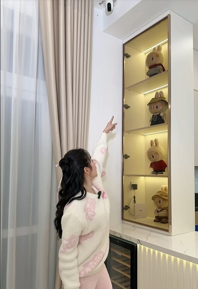 Trong nhà, nữ DJ còn đặt kệ trưng bày những chú Labubu dễ thương. Ảnh chụp màn hình