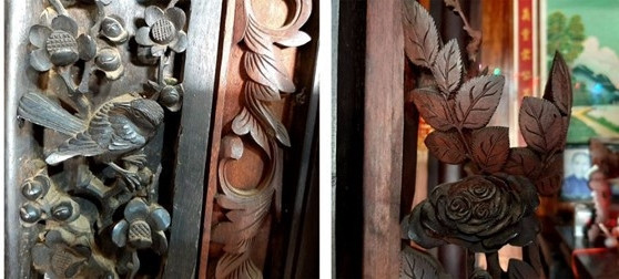 Các chi tiết chạm khắc tinh tế, tỉ mỉ, sáng tạo và có sự kết hợp giữa phong cách Huế, Nam Bộ và mỹ thuật phương Tây. Ảnh: Baolongan