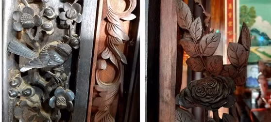 Các chi tiết chạm khắc tinh tế, tỉ mỉ, sáng tạo và có sự kết hợp giữa phong cách Huế, Nam Bộ và mỹ thuật phương Tây. Ảnh: Baolongan