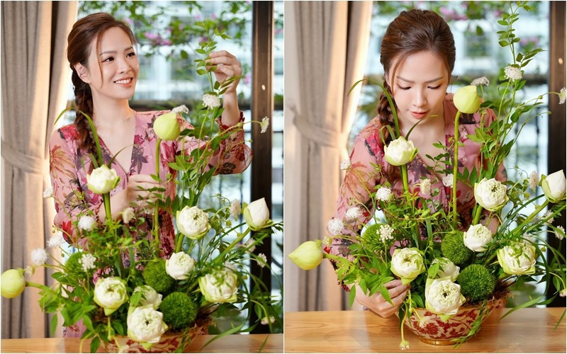 Sen bách diệp màu trắng được MC Đan Lê phối cùng những loại hoa lá nhỏ nhỏ xinh xinh trông nhẹ nhàng, nên thơ. Ảnh: FB Nguyen Dan Le