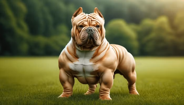 Exotic Bully là dòng chó cơ bắp, chân tay khuỳnh, đô con, đầu to. Ảnh: Chocolatelabdenver