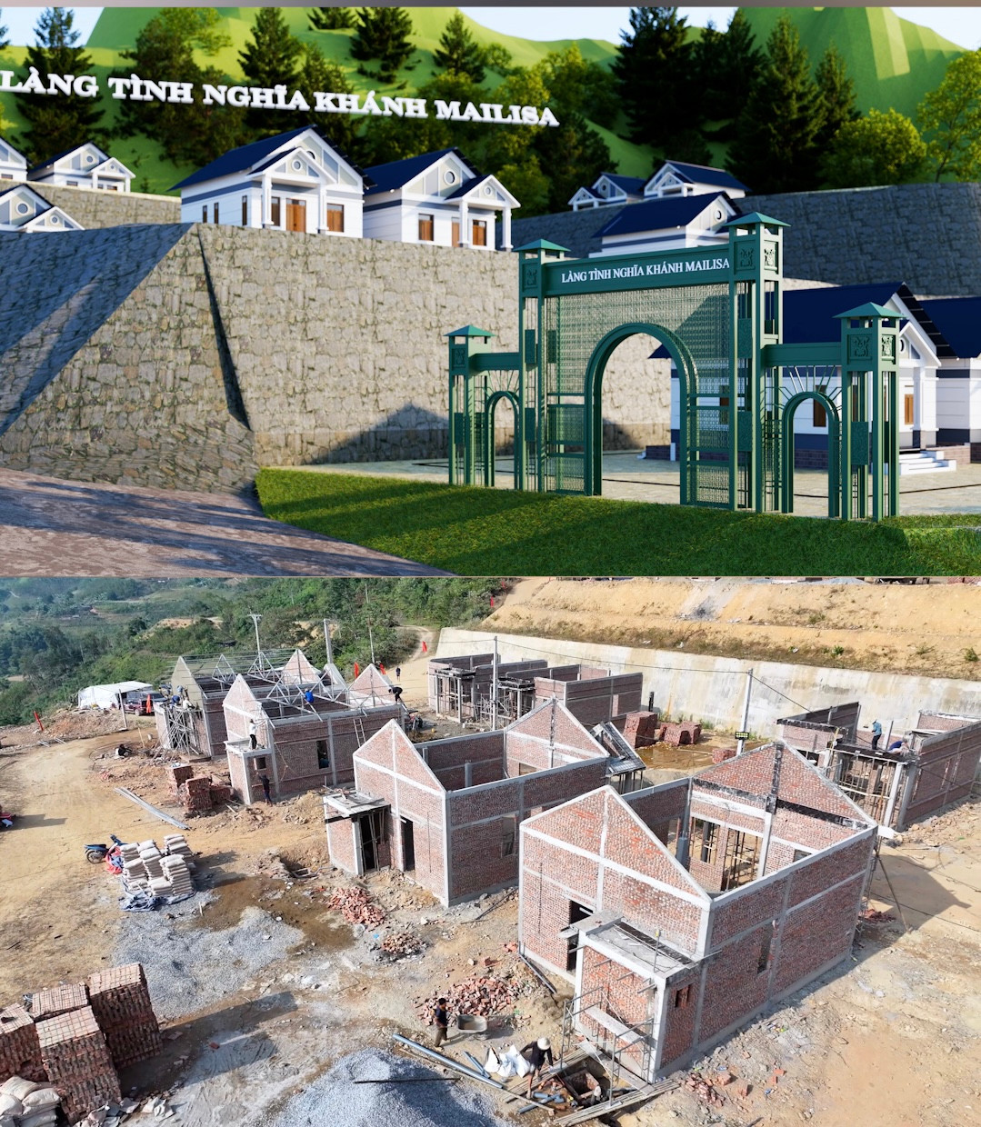 40 căn nhà được bố trí trên một nền đất san lấp mặt bằng thành 3 cấp, kinh phí dự trù khoảng 17 tỷ đồng. Ảnh: Facebook Mai Lisa