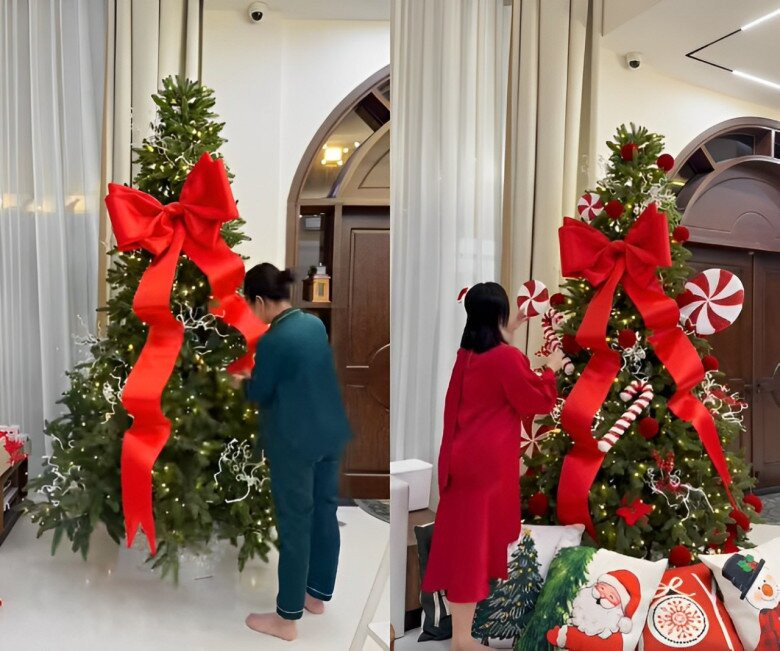 Nữ diễn viên tự tay trang trí biệt thự với tông màu trắng - đỏ chủ đạo. Ảnh: FB Vân Trang