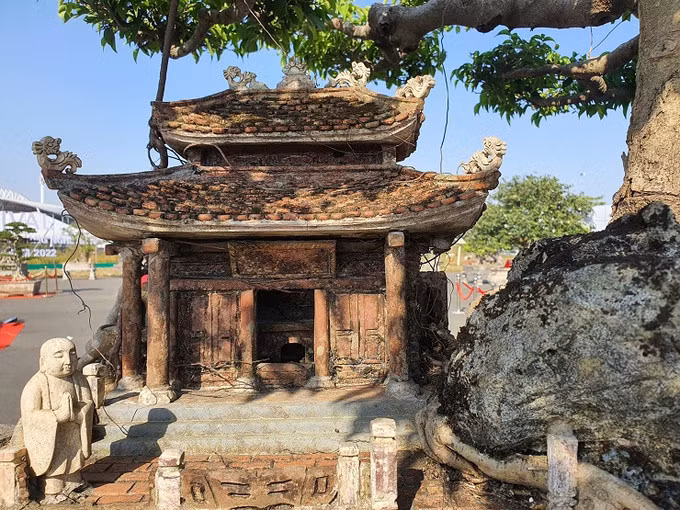 Để tạo dấu ấn cho tác phẩm, xung quanh gốc cây, chủ nhân còn tự tay thiết kế các tiểu cảnh như: bến nước, sân đình, Tháp Rùa và Đền Ngọc Sơn...Ảnh: Internet