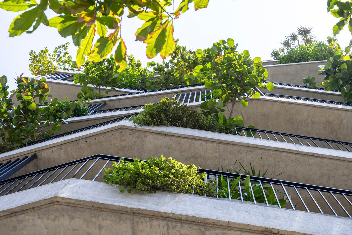 Sự kết hợp này tạo ra một cấu trúc đương đại vừa táo bạo vừa dễ tiếp cận, mang lại cảm giác ấm áp và quen thuộc. Ảnh: Triệu Chiến