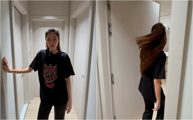 Hoa hậu Khánh Vân chọn mọi thứ trong nhà đơn giản, các cửa phòng đều giống nhau. Ảnh chụp màn hình
