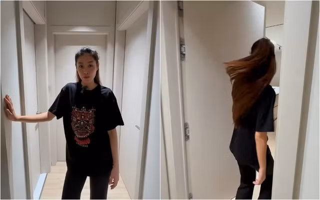 Hoa hậu Khánh Vân chọn mọi thứ trong nhà đơn giản, các cửa phòng đều giống nhau. Ảnh chụp màn hình