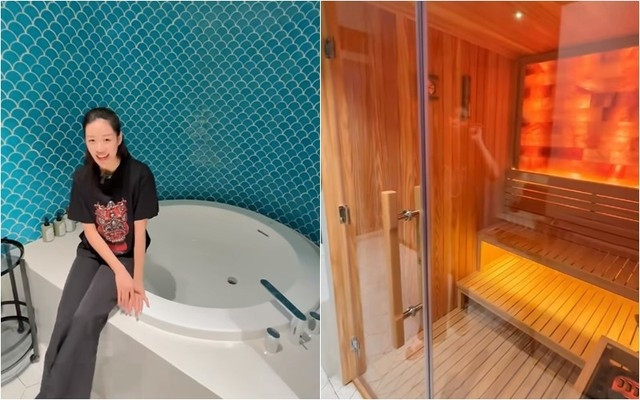 Đặc biệt, phòng tắm được thiết kế phòng xông khô, bồn tắm tròn để thư giãn. Ảnh chụp màn hình