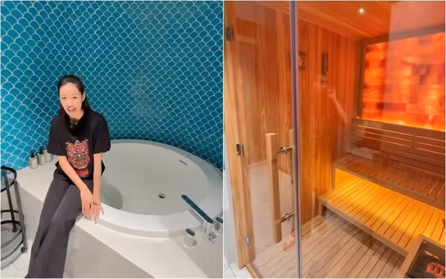 Đặc biệt, phòng tắm được thiết kế phòng xông khô, bồn tắm tròn để thư giãn. Ảnh chụp màn hình