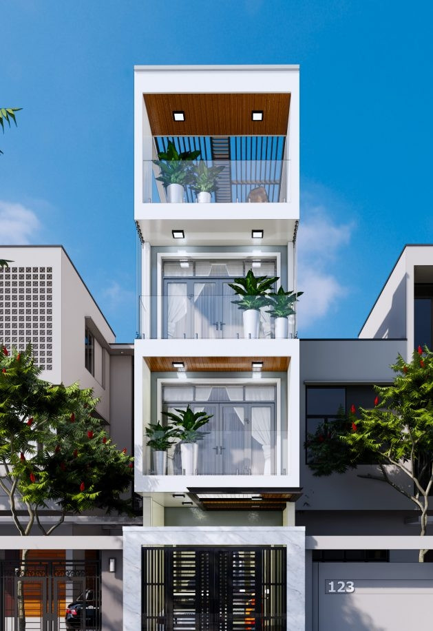 Mặt tiền ngôi nhà gợi cảm giác về sự yên bình thông qua những họa tiết đơn giản. Ảnh: Song phát construction