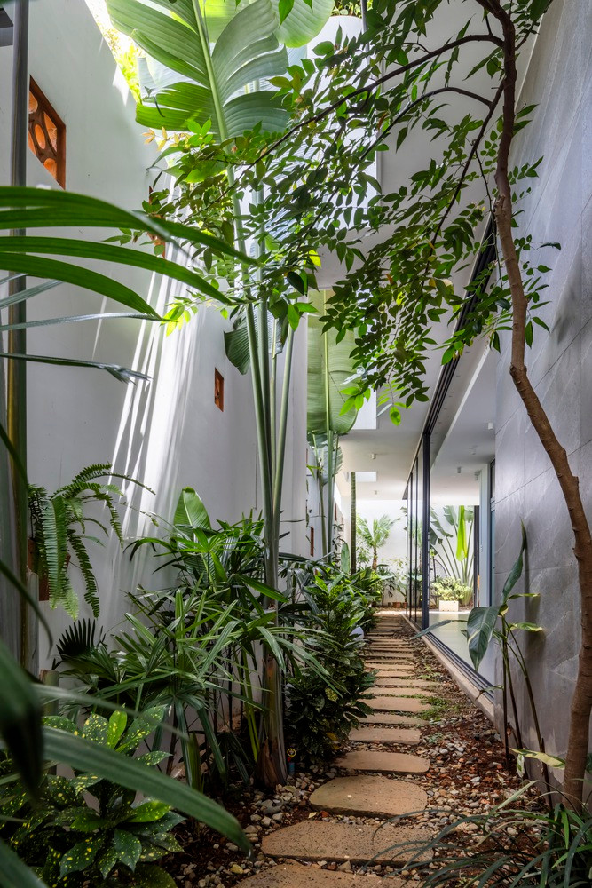 Bên ngoài là một khu vườn nhỏ tươi tốt, nơi gia đình có thể thưởng thức bữa ăn ngoài trời hoặc hít thở không khí trong lành. Ảnh: Hiroyuki Oki