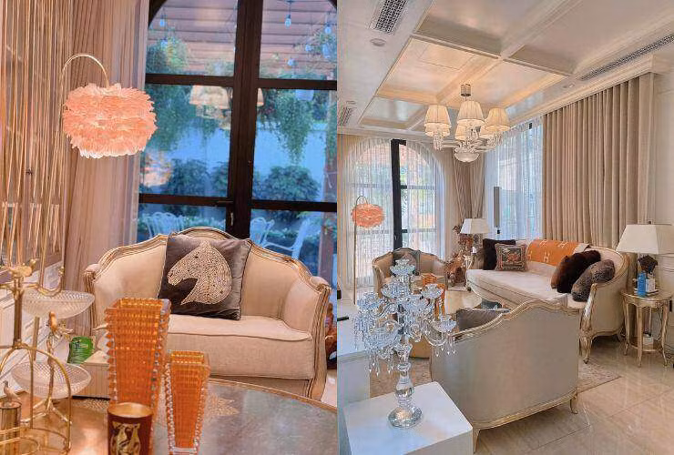 Không gian phòng khách mang lại cảm giác thanh lịch, gần gũi nhưng vẫn giữ được nét sang trọng. Ảnh: FBNV