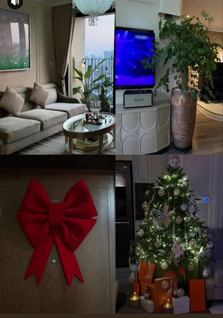 Không chỉ xinh đẹp, tài năng, diền viên Huyền Lizzie còn được coi là "nữ đại gia" ở tuổi 34. Mới đây, Huyền Lizzie chia sẻ hình ảnh căn nhà được trang hoàng Giáng sinh sớm. Ảnh: chụp màn hình