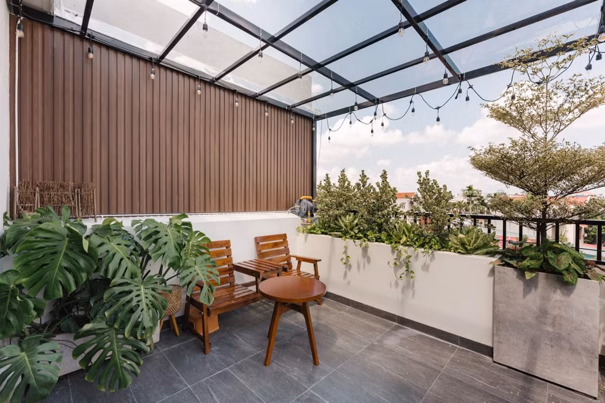 Sân thượng xanh mướt ngập nắng gió. Ảnh: FBNV