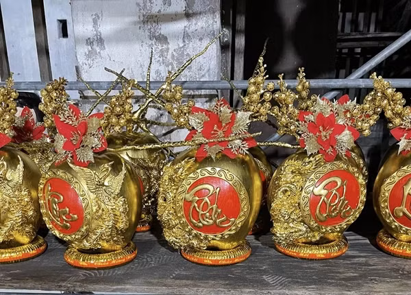 Hầu hết các cơ sở sản xuất dừa dát vàng đều làm theo đơn khách đã đặt trước. Ảnh: FB Thuỳ Trangg Trần