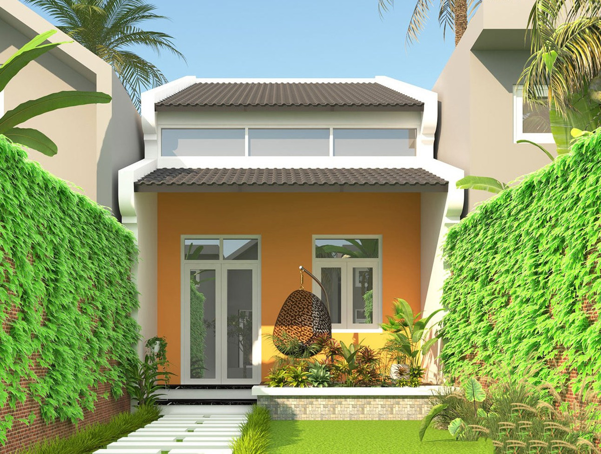 Mẫu nhà cấp 4 mái ngói trẻ trung, mang đậm phong cách hiện đại với những đường nét khỏe khoắn của hệ thống tường rào. Ảnh: Wedo