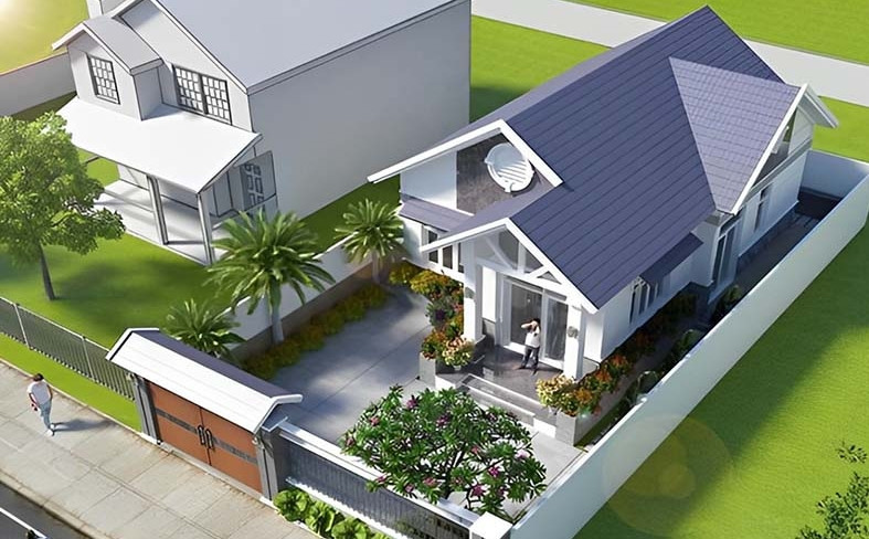 Nhà cấp 4 sân vườn kết hợp không gian kiến trúc và thiên nhiên, mang đến sự thoải mái và gần gũi thiên nhiên. Ảnh: Xaydunghungthinh