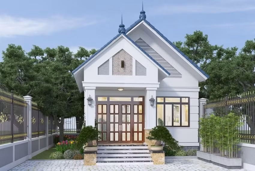 Ngôi nhà ấn tượng với cách bố trí sân vườn khép kín đẹp mắt. Cửa kính trong suốt lớn giúp lấy sáng tối đa. Ảnh: Wedo