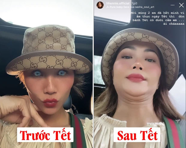 H'hen Niê khoe hình ảnh khuôn mặt nọng cằm vì tăng cân sau Tết Tân Sửu.