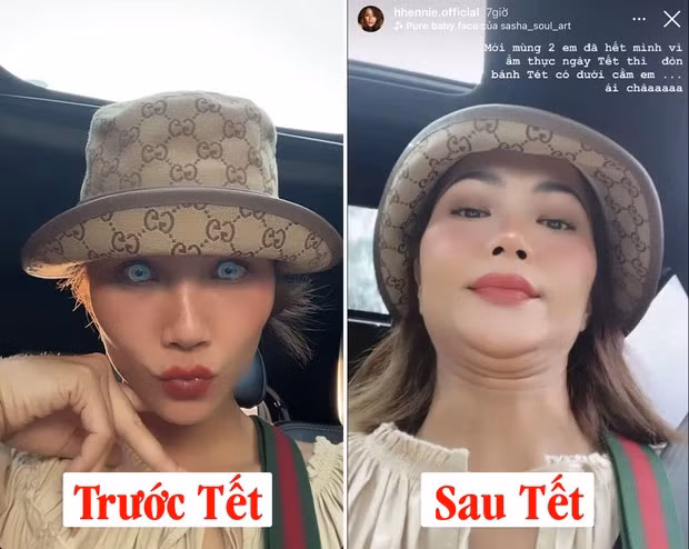 H'hen Niê khoe hình ảnh khuôn mặt nọng cằm vì tăng cân sau Tết Tân Sửu.