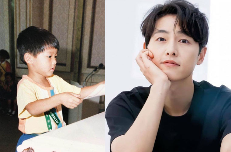 Song Joong Ki đẹp trai từ nhỏ và vẻ điển trai đó vẫn theo anh tới tận bây giờ. (Ảnh: internet, Instagram)