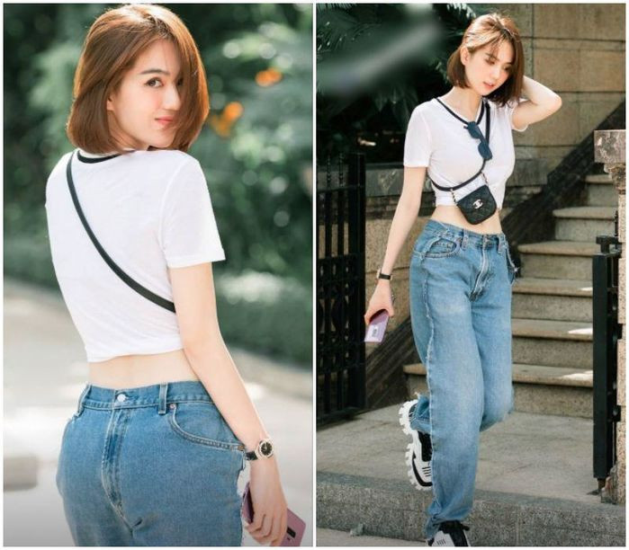 Chiếc quần jean từng được Ngọc Trinh diện còn gây "lú" hơn khi mặt trước mặt sau đều giống nhau, khiến ai nhìn từ đằng sau cũng lầm tưởng cô nàng mặc quần ngược.