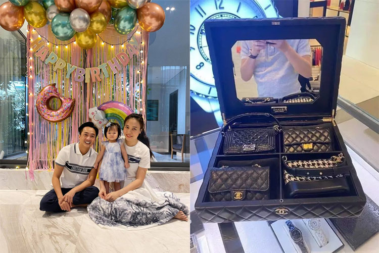 Mới hơn 1 tuổi nhưng Suchin con gái Đàm Thu Trang và Cường đô la đã có một bộ sưu tập túi hàng hiệu gồm bộ túi xách mini hàng limited của Chanel gồm 4 chiếc giá gần 700 triệu đồng, 1 chiếc Lady Dior giá 130 triệu đồng.