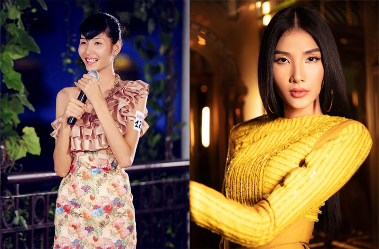 Hình ảnh Hoàng Thùy rụt rè khi chập chững đi thi Vietnam’s Next Top Model 2011 và tự tin, xinh đẹp bây giờ. (Ảnh: Zing, FBNV)