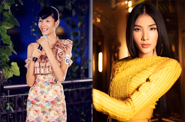 Hình ảnh Hoàng Thùy rụt rè khi chập chững đi thi Vietnam’s Next Top Model 2011 và tự tin, xinh đẹp bây giờ. (Ảnh: Zing, FBNV)