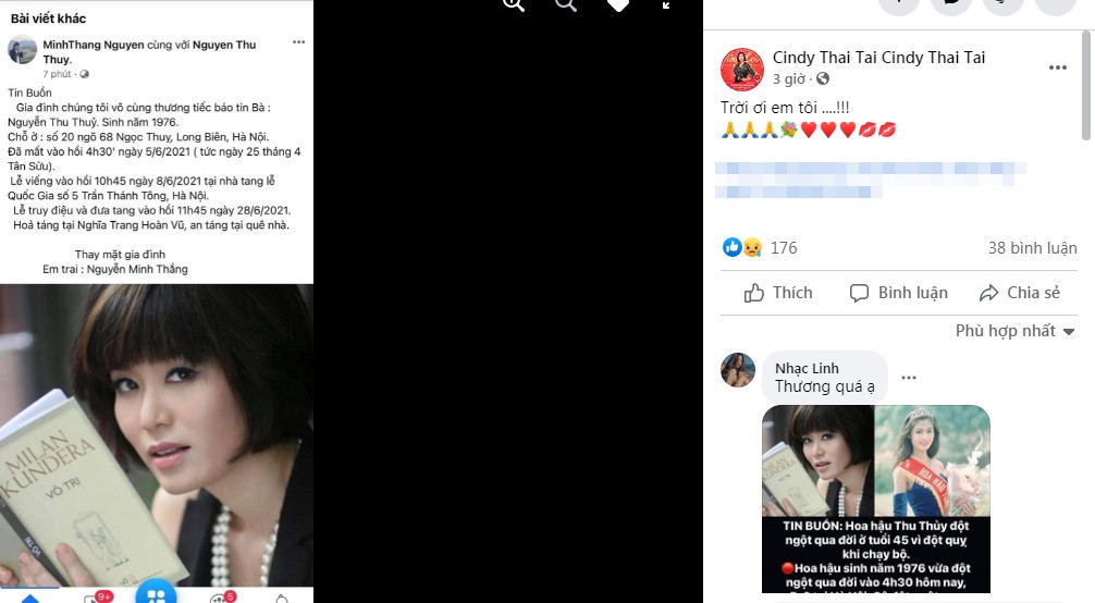 Nhận được thông tin buồn của người em thân thiết, ca sĩ Cindy Thái Tài cho biết cô vẫn sốc. Nữ ca sĩ ngưỡng mộ đàn em ở sự thông minh, tri thức, bản lĩnh và đặc biệt là sống tích cực, luôn có ý thức giữ gìn sức khoẻ.