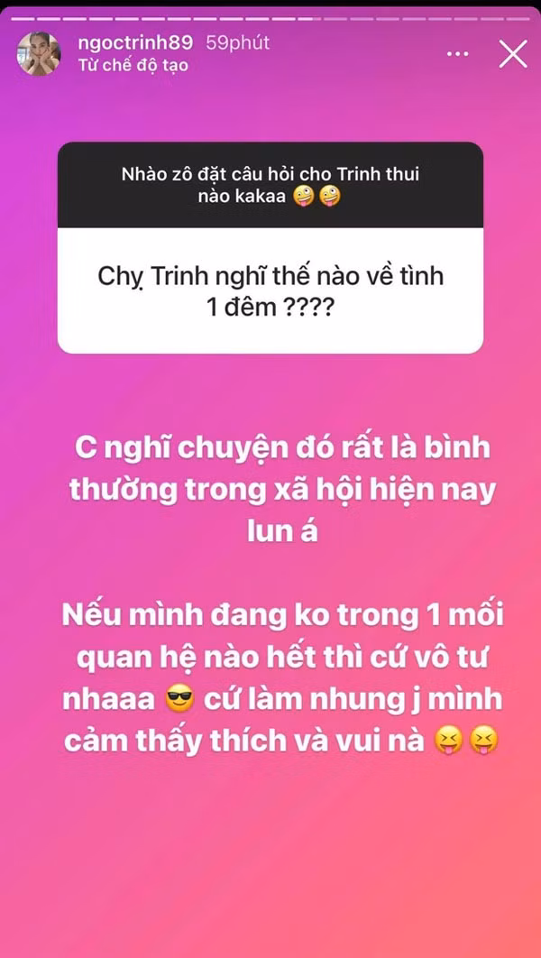 Ngoc Trinh gay tranh cai khi noi ve tinh mot dem