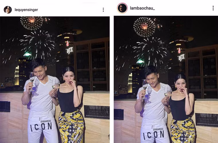 Trong khoảnh khắc đón năm mới 2021, lần đầu tiên Lệ Quyên đăng ảnh tình tứ của cô và Lâm Bảo Châu trên trang cá nhân.