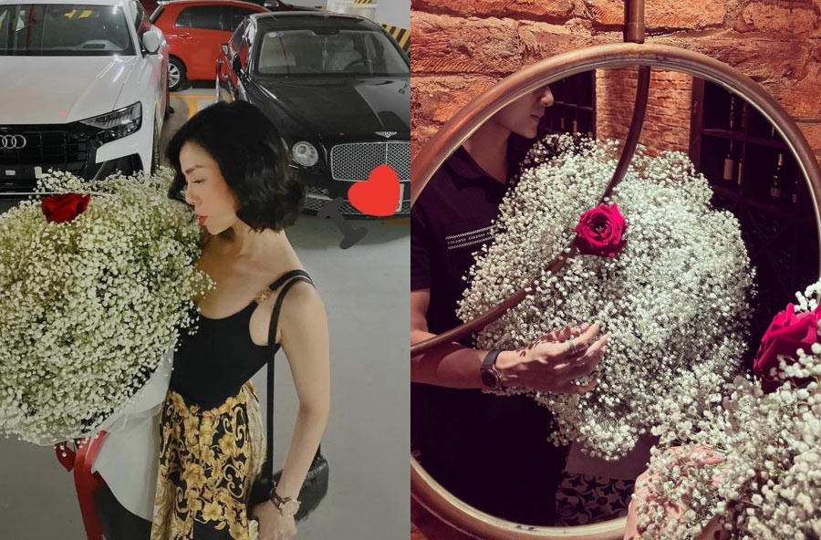 Ngay sau đó Lệ Quyên còn khoe ảnh ôm hoa cùng những lời “thả thính” ngọt ngào trên trang cá nhân: "Hiện tại bình yên của em. Ngày đặc biệt nhỉ?". Trên trang cá nhân của mình, Lâm Bảo Châu cũng đăng hình ảnh bó hoa y hệt của Lệ Quyên cùng dòng trạng thái: "Một đóa hoa ở trong tim. Một năm".