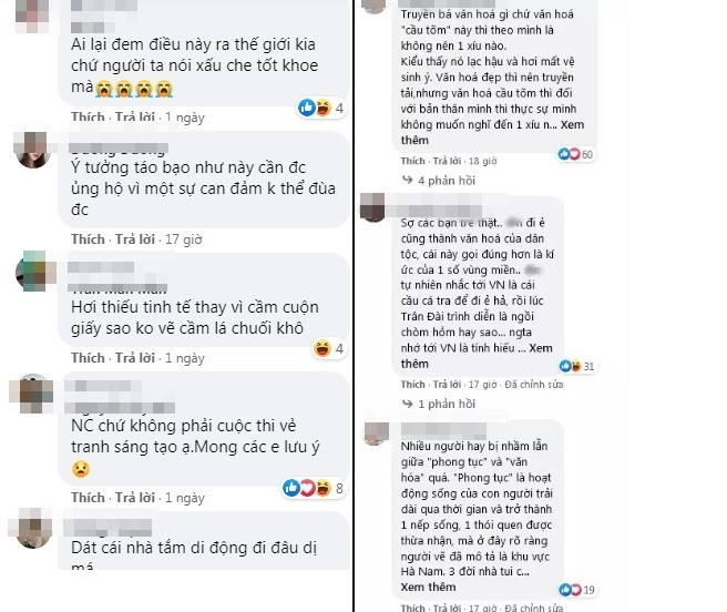 Bản vẽ "Cầu tõm" nhanh chóng nhận được nhiều ý kiến trái chiều. Bên cạnh những lời khen cho ý tưởng độc đáo, không ít ý kiến cho rằng thiết kế lấy ý tưởng từ "Cầu tõm" không phù hợp để mang lên sân sấu quốc tế. Thậm chí, nhiều người còn hài hước bình chọn đây là "Trang phục dân tộc bốc mùi nhất mọi thời đại".