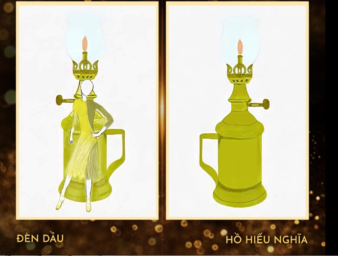 Ngoài "Cầu tõm - 9 củ thành 10", nhiều bản vẽ trang phục dân tộc khác như "Đèn dầu", "Trà đá vỉa hè", "Chuyển mình"... cũng gây chú ý không kém.