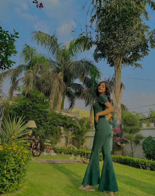 Đôi chân dài của Harnaaz Kaur Sandhu được tôn lên bởi chiếc quần loe cạp cao.