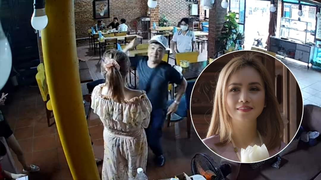 Theo dõi clip trích xuất từ camera quay cận cảnh diễn viên Hoàng Yến bị chồng đánh, có thể thấy cả hai đã đứng trò chuyện khá lâu trong một quán ăn tại Hà Nội. Sau khi hỏi: "Yến chưa bị đánh bao giờ nhỉ?", người đàn ông bất ngờ vung tay đấm mạnh vào mặt khiến Hoàng Yến khiến cô ngã dúi dụi về phía sau. Sự việc được những người có mặt tại đó nhanh chóng ngăn cản. Ảnh cắt clip.