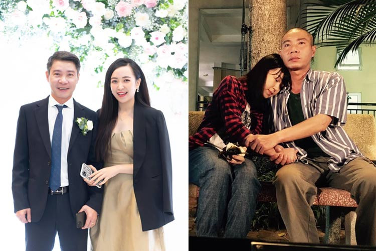 Kim Oanh chụp ảnh với Công Lý ngoài đời và khi diễn với Công Lý trong phim "Những cô gái trong thành phố".