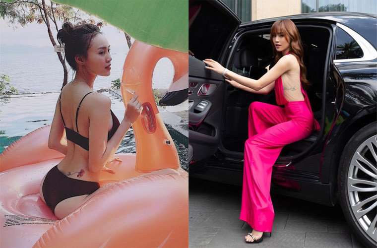 Ninh Dương Lan Ngọc có một hình xăm bông hoa ở phần võng lưng và một bên chân ngực, nữ diễn viên "Gái già lắm chiêu" xăm tên mình.