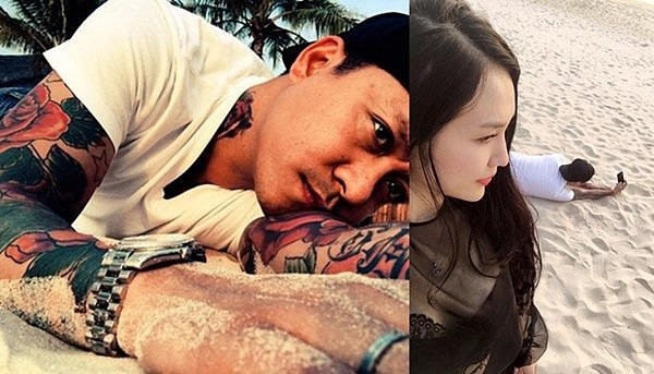 Để có được bức ảnh "sống ảo", ca sĩ Tuấn Hưng chẳng ngại nằm bò trên bãi biển. Xui cho anh là đã bị bà xã Hương Baby "chộp" lại khoảnh khắc để đời.