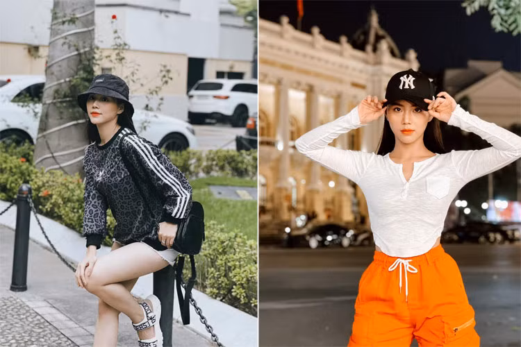 Nữ diễn viên Minh Thu, vai cô gái bán quạt tên Hải trong phim "Phố trong làng" lại chọn cho mình style năng động, trẻ trung mỗi khi đi dạo phố.