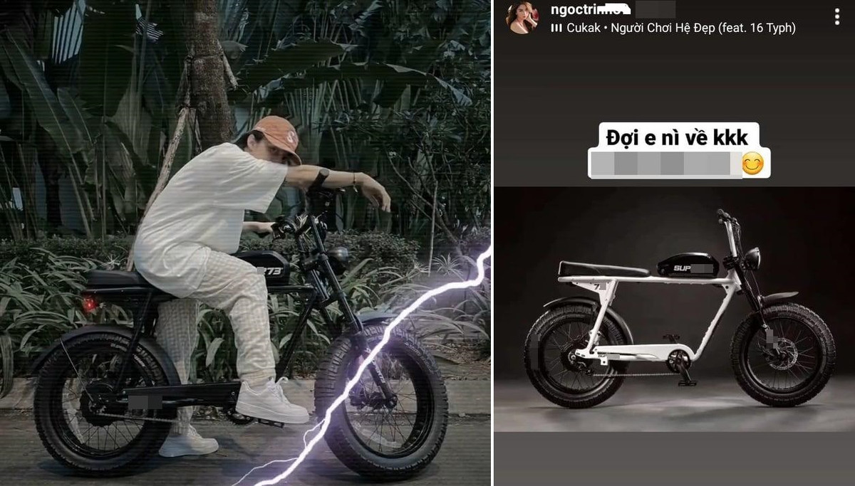 Không chỉ thời trang, cặp sao Vbiz có niềm đam mê xe. Cùng đặt một mẫu xe, song lần này Ngọc Trinh dường như cũng đã chậm hơn Sơn Tùng một bước. Không lâu sau khi cô nàng khoe đã đặt mua mẫu xe đạp điện cải tiến, chỉ chờ ngày "cập bến", thì Sơn Tùng đã tung ảnh tạo dáng "cool ngầu" bên "siêu xe" mới tậu này.