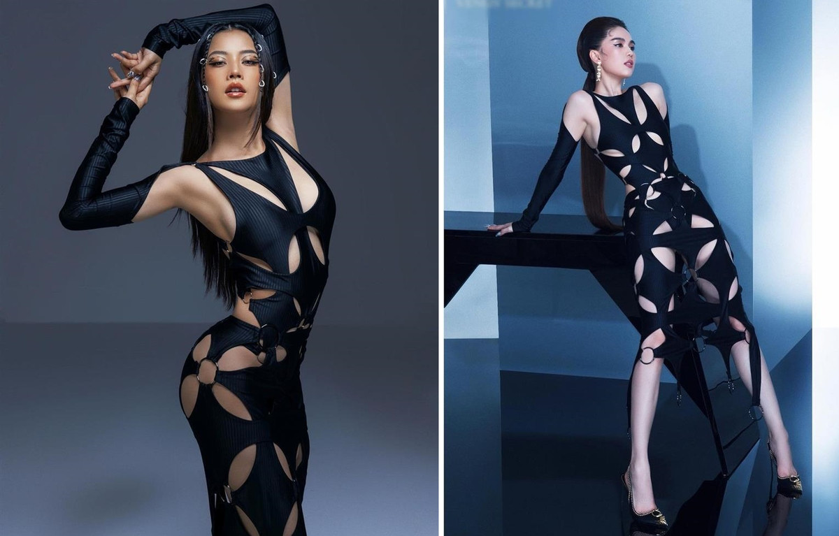 Diện bộ đầm cắt khoét tứ tung "đụng hàng" Ngọc Trinh, Chi Pu nâng level độ quyến rũ và nổi loạn với kiểu tóc tết đính khuyên lạ mắt cùng đường eyeliner nổi bật sát đường mi mắt.